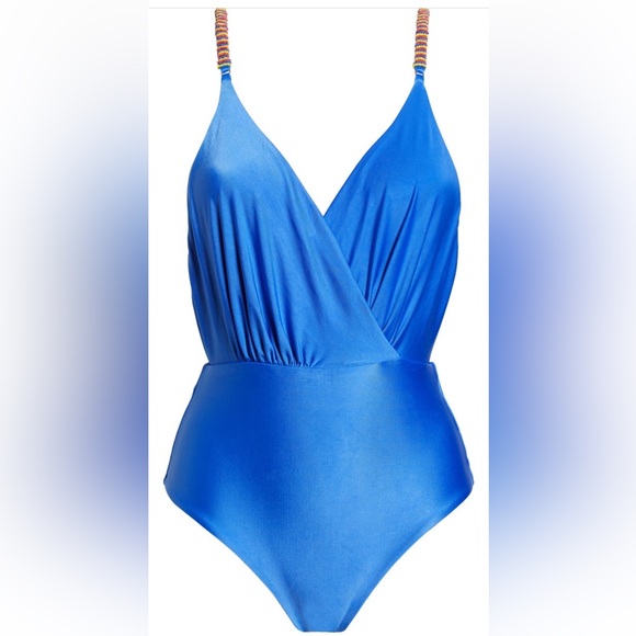 FARM RIO Breaded Strap One-Piece Swimsuit, Blue, Small, $195 - Picture 6 of 9